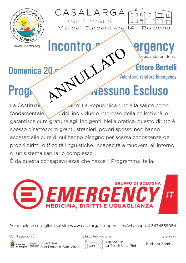 ANNULLATO Incontro con Emergency - Programma Italia Nessuno Escluso